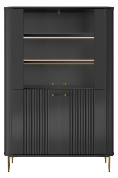 Vesper négyajtós vitrin 103 cm - fekete / arany lábak