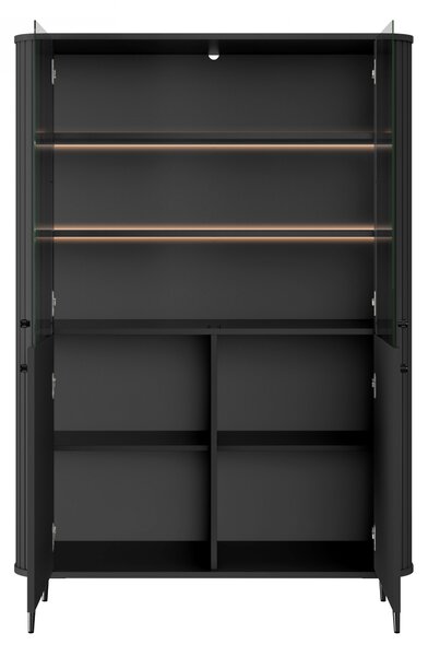 Vesper négyajtós vitrin 103 cm - fekete / fekete lábak