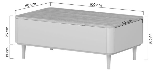 Elivo dohányzóasztal 100 cm fiókokkal, fém lábakon - eukaliptusz / baltic dune tölgy
