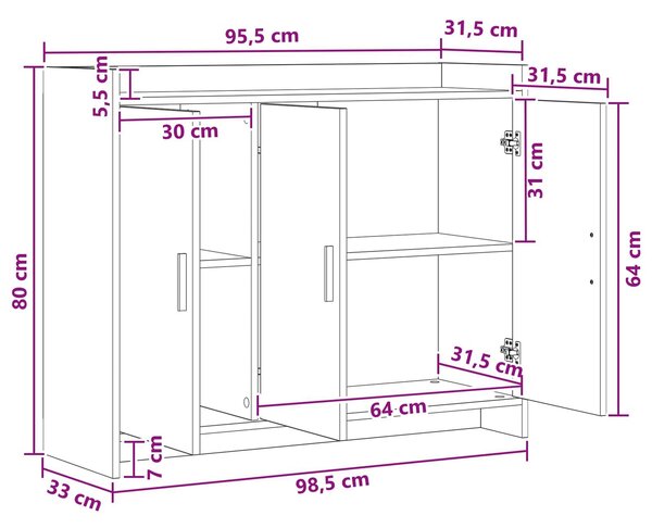 VidaXL Széf Fehér 98,5 x 33 x 80 cm Szerelt Fa