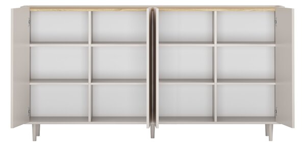 Elivo komód 200 cm négyajtós lábakon - kasmír / olajozott tölgy