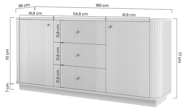 Vesper komód 160 cm fiókokkal lábazaton - kasmír / arany fogantyúk