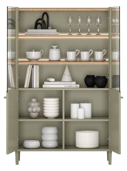 Elivo vitrines szekrény 100 cm kétajtós lábakon - eukaliptusz / baltic dune tölgy