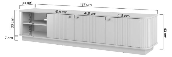 Vesper 3D TV-szekrény 187 cm talapzaton - kasmír / dió / arany fogantyúk