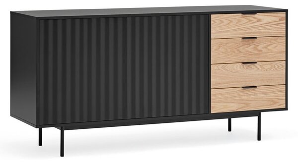 Fekete-natúr színű alacsony komód tölgyfa dekorral 159x80 cm Sierra – Teulat