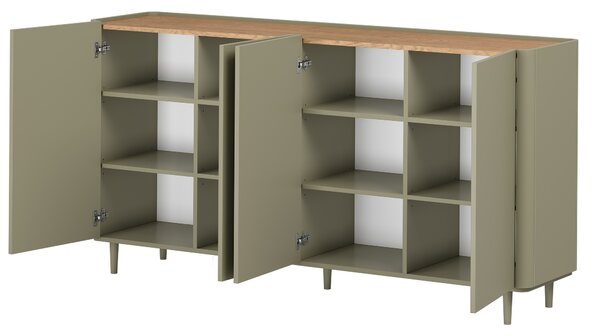 Elivo négyajtós komód lábakon 200 cm - eukaliptusz / baltic dune tölgy