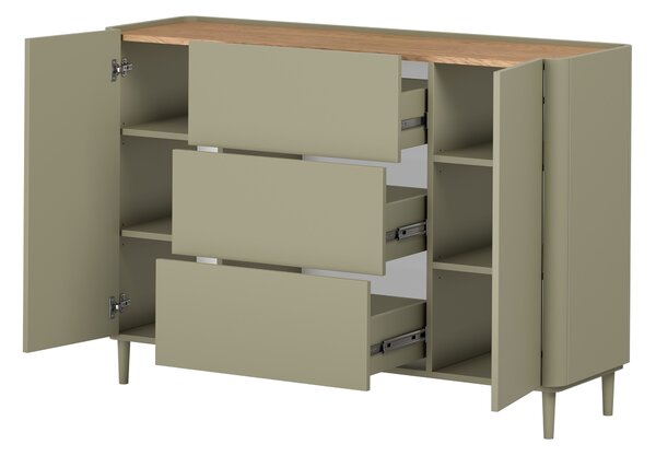 Elivo komód 150 cm fiókokkal lábakon - eukaliptusz / baltic dune tölgy
