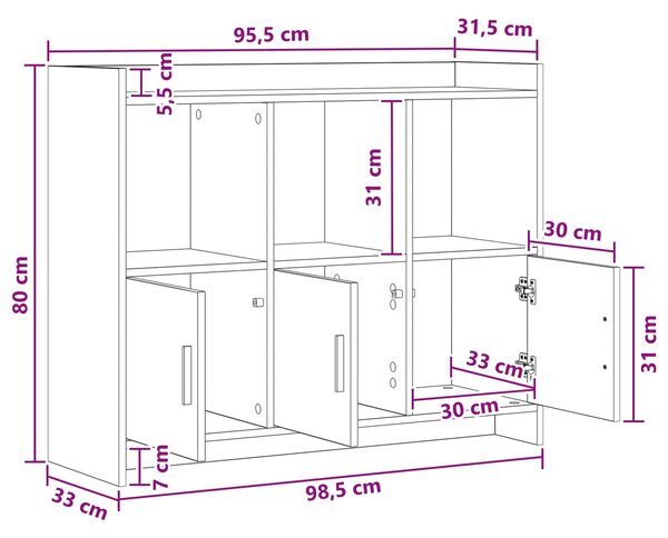 VidaXL Széf Fehér 98,5 x 33 x 80 cm Szerelt Fa