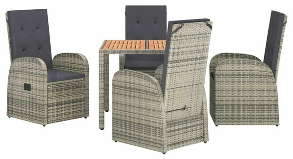 5 részes Polyrattan Kerti Étkezőgarnitúra - Szürke