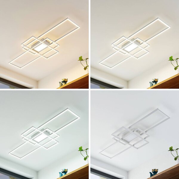 Lindby LED mennyezeti lámpa Caitlin, fehér, fém, 105cm, dimmelhető, Fehér / opál, Nappali / Étkező, fém, Modern