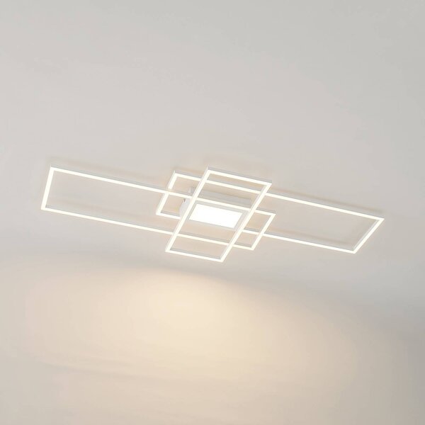 Lindby LED mennyezeti lámpa Caitlin, fehér, fém, 105cm, dimmelhető, Fehér / opál, Nappali / Étkező, fém, Modern