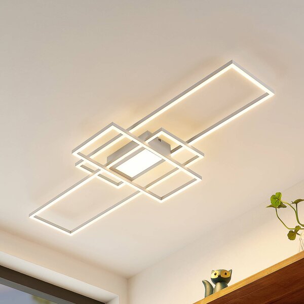 Lindby LED mennyezeti lámpa Caitlin, fehér, fém, 105cm, dimmelhető, Fehér / opál, Nappali / Étkező, fém, Modern