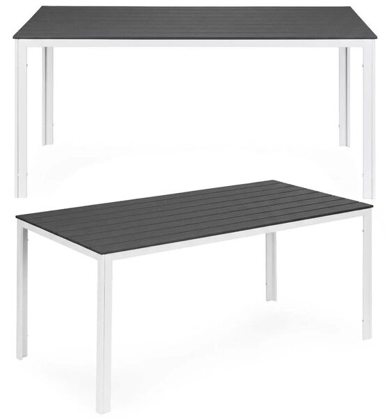 Kerti asztal, MultiGarden SAK-156-4-5, szürke/fehér, 156 x 78 cm, 6 személyes, magasság: 74 cm, fahatású műanyag asztallap, porszórt acél váz, teherbírás: 150 kg