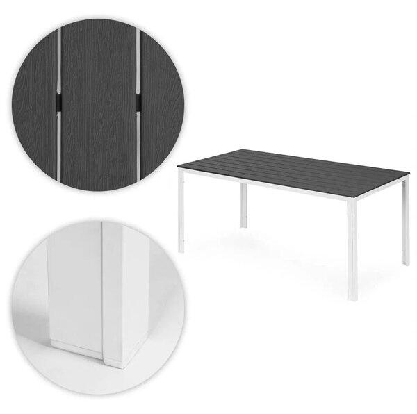 Kerti asztal, MultiGarden SAK-156-4-5, szürke/fehér, 156 x 78 cm, 6 személyes, magasság: 74 cm, fahatású műanyag asztallap, porszórt acél váz, teherbírás: 150 kg