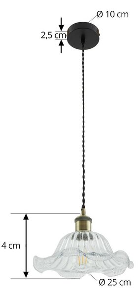 Lindby Ludowika függő világítás, átlátszó, üveg, Ø25cm, E27, dimmelhető, Tiszta / átlátszó, Nappali / Étkező, Üveg, Antik