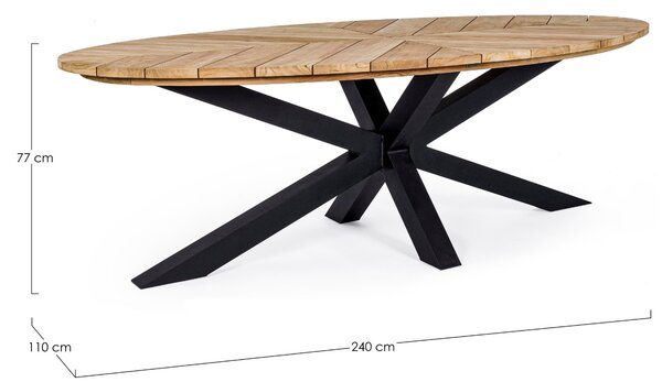 Teak kerti étkezőasztal Bizzotto Paldail 240 x 110 cm fekete alappal