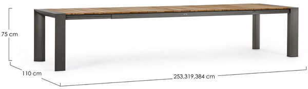 Teak kerti összecsukható étkezőasztal Bizzotto Cameron 253/319/384 x 110 cm