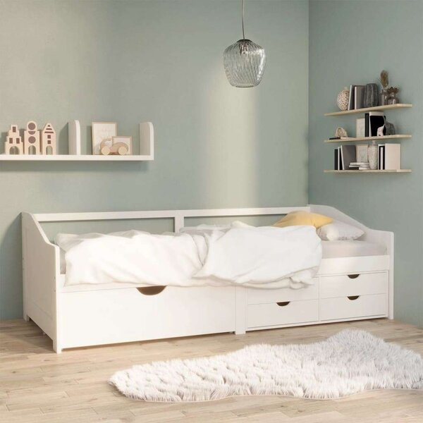 VidaXL fehér 3-személyes tömör fenyőfa kanapéágy fiókokkal 90 x 200 cm