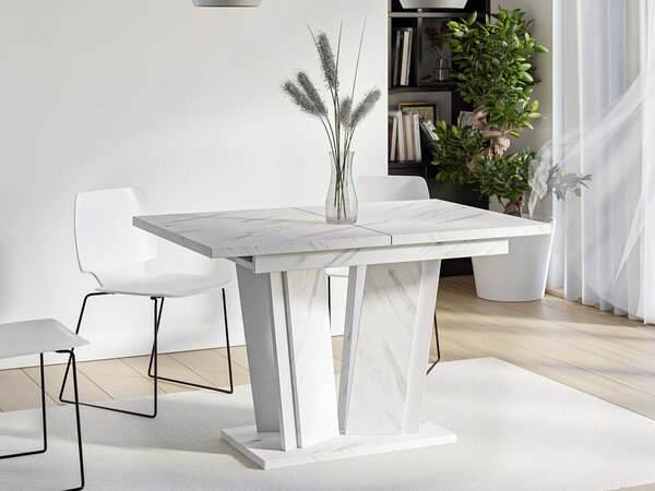 Asztal Goodyear 130, 75x80cm, Fehér márvány, Fehér