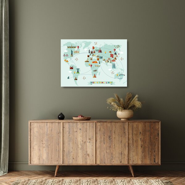 Kép - Térkép műemlékek piktogramjaival (üvegen) (70x50 cm)