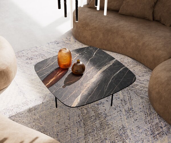 DELIFE Dohányzóasztal Edge 90x90 cm Laminam® kerámia Noir Desir barna Trive fém fekete