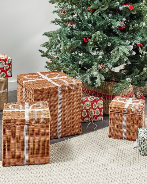 Kosár háromdarabos szettben Karácsonyi ajándékok CADEAU Rattan Természetes