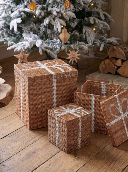 Kosár háromdarabos szettben Karácsonyi ajándékok CADEAU Rattan Természetes