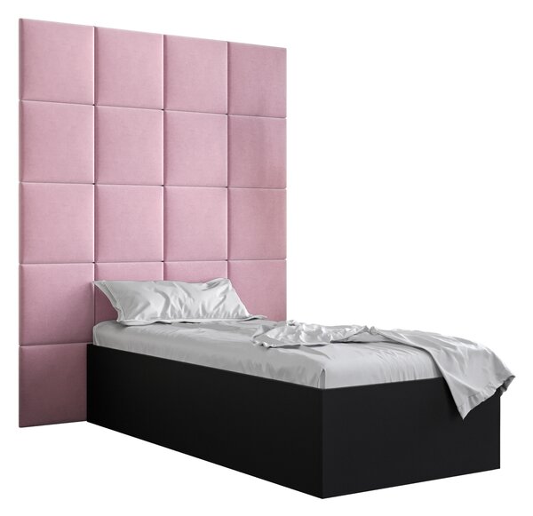 Egyszemélyes ágy kárpitozott fejtámlával 90 cm Brittany 3 (matt fekete + rózsaszín) (ágyráccsal). 1045958