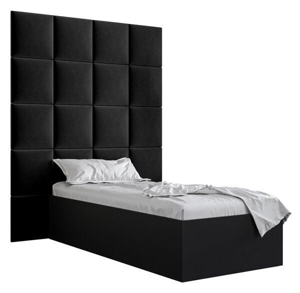 Egyszemélyes ágy kárpitozott fejtámlával 90 cm Brittany 3 (matt fekete + fekete) (ágyráccsal). 1045967