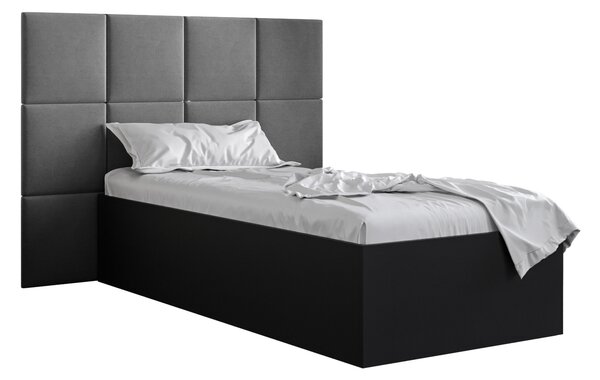 Egyszemélyes ágy kárpitozott fejtámlával 90 cm Brittany 4 (matt fekete + szürke) (ágyráccsal). 1046018
