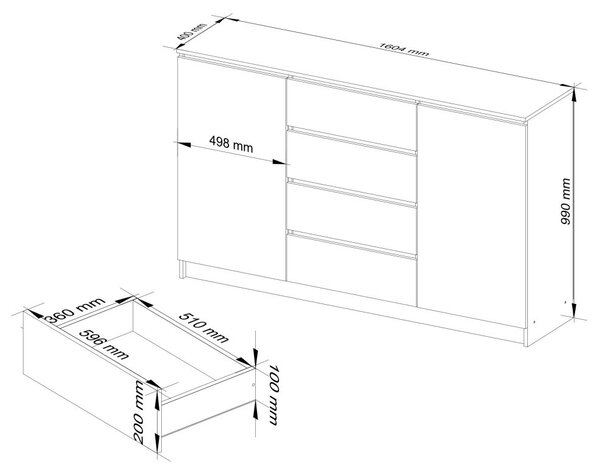 AKORD CLP K160 Komód Laminált Éger 4 Fiókos
