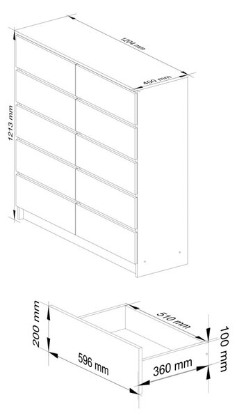 AKORD CLP K120 Komód Laminált Tölgy Craft 10 Fiókos