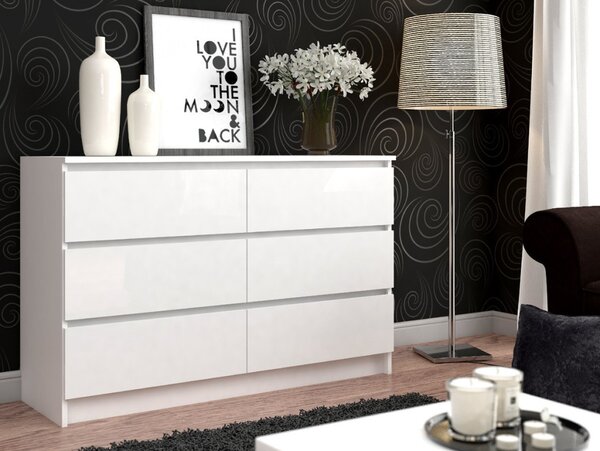 AKORD CLP K140 Fiókos Komód Laminált Fehér 6-Fiókos