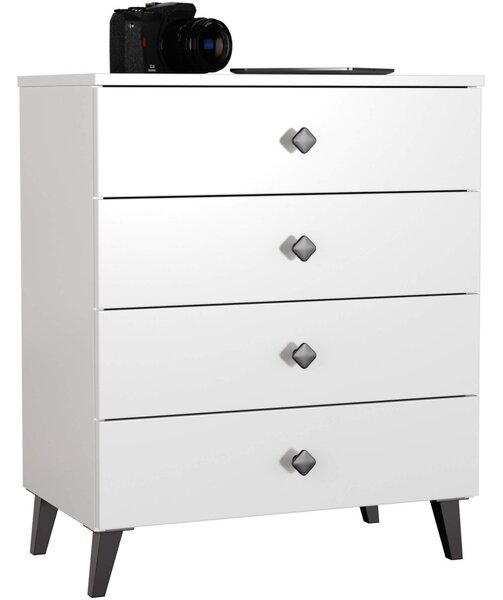 AKORD Mobi K-04 Fiókos Komód Laminált Fehér-Fekete