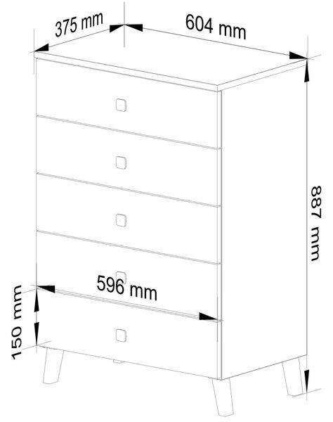 AKORD Mobi K-05 Modern Fiókos Komód Laminált Fehér-Fekete