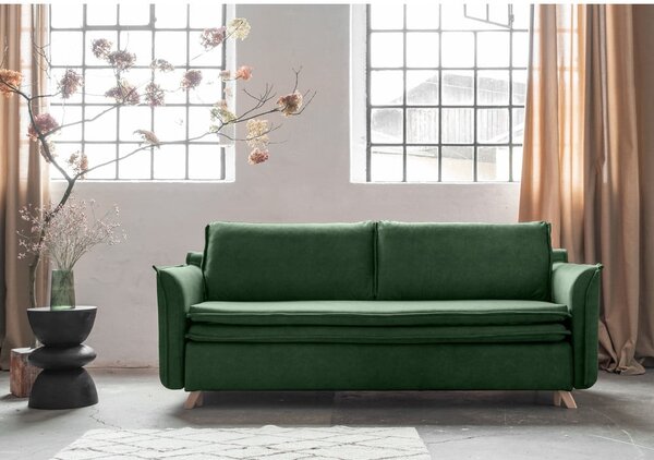 Zöld bársony kinyitható kanapé 225 cm Charming Charlie – Miuform