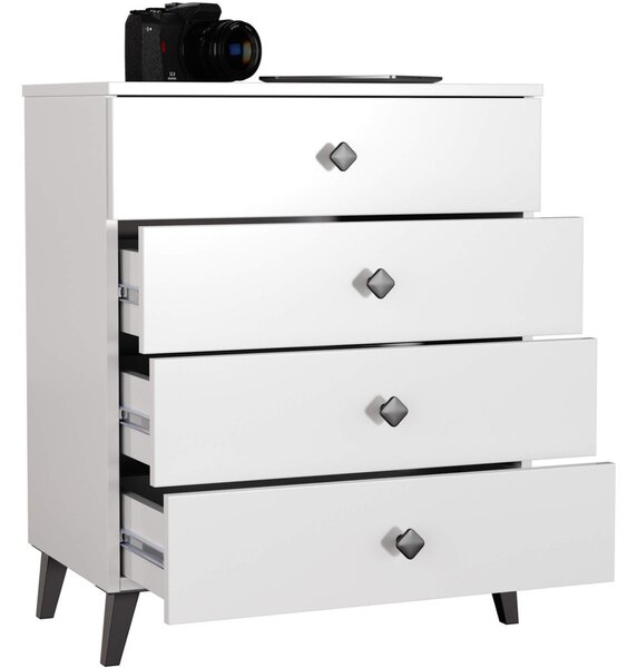 AKORD Mobi K-04 Fiókos Komód Laminált Fehér-Fekete