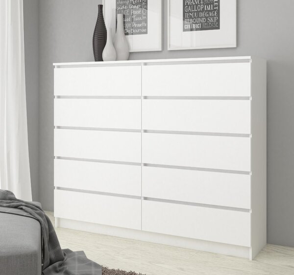 AKORD CLP Minimál Fehér Komód 10 Fiókos Laminált