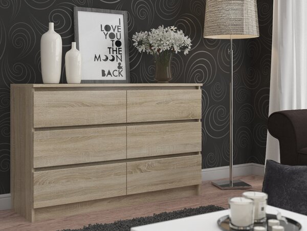 AKORD CLP K120 Komód 6 Fiókos Laminált Sonoma Tölgy