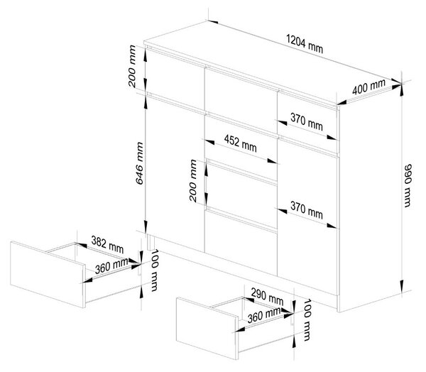 AKORD CLP K017 Modern Komód Laminált Fehér 6-Fiókos