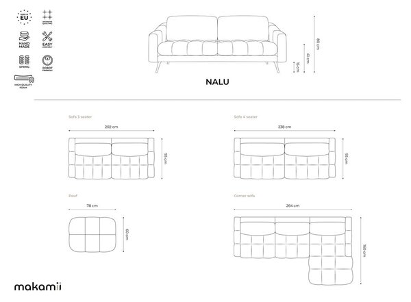 Bézs bársony sarokkanapé (bal oldali) Nalu – Makamii