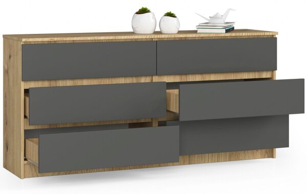 AKORD CLP Artisan Komód 6 Fiókos Laminált Tölgy Szürke