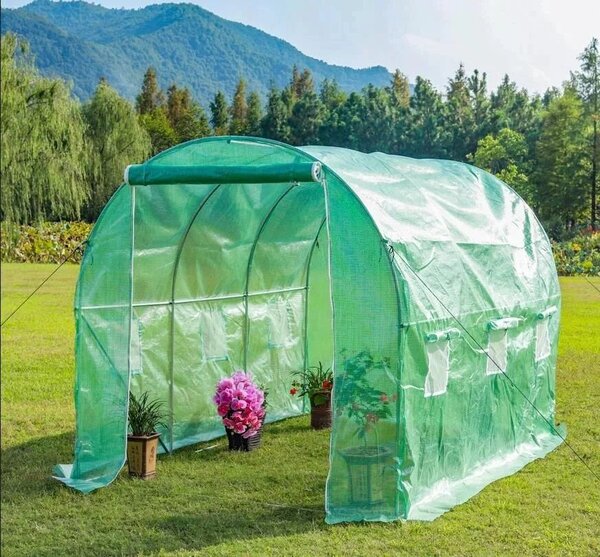 Fóliasátor vázzal, Bauerkraft G-890, zöld, 200 x 300 x 200 cm, bejárható, 6 m2, 140 g/m2 PE fólia, UV védelem, 6 ablak, szúnyoghálóval, fém váz, cipzáras bejárat