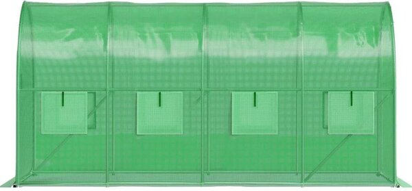Fóliasátor vázzal, Bauerkraft G-228, zöld, 200 x 400 x 200 cm, bejárható, 8 m2, 140 g/m2 PE fólia, UV védelem, 8 ablak, szúnyoghálóval, fém váz, 2 cipzáras bejárat