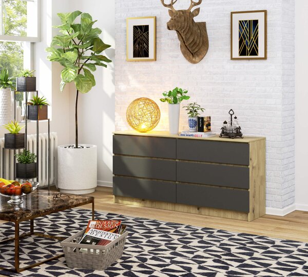 AKORD CLP Artisan Komód 6 Fiókos Laminált Tölgy Szürke