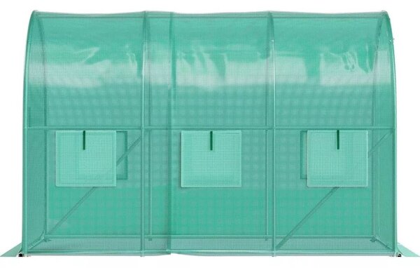 Fóliasátor vázzal, Bauerkraft G-890, zöld, 200 x 300 x 200 cm, bejárható, 6 m2, 140 g/m2 PE fólia, UV védelem, 6 ablak, szúnyoghálóval, fém váz, cipzáras bejárat