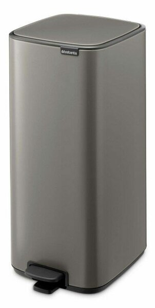 Brabantia Bo Pedal Bin pedálos hulladékgyűjtő szagmentesen záródó Soft-Close fedél, karcsú, négyzetes forma, műanyag tartály, 30L - O méret, acél, platinaszürke - 238161