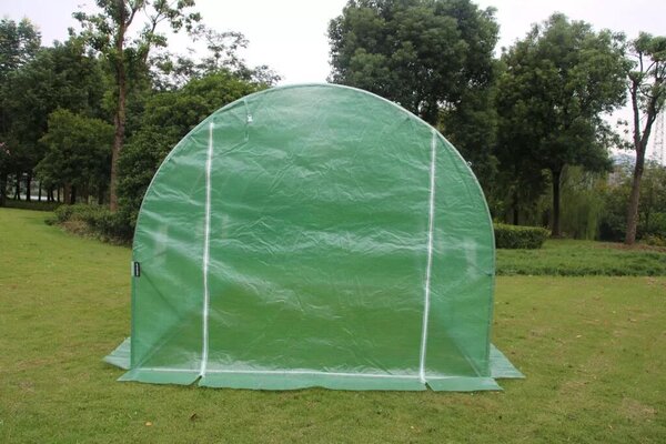 Fóliasátor vázzal, Bauerkraft G-387, zöld, 250 x 400 x 200 cm, bejárható, 10 m2, 140 g/m2 PE fólia, UV védelem, 6 ablak, szúnyoghálóval, fém váz, cipzáras bejárat