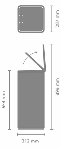 Brabantia Bo Touch Bin nyomófedeles hulladékgyűjtő, karcsú, négyzetes forma, műanyag tartály, 30L - O méret, acél, platinaszürke - 238260