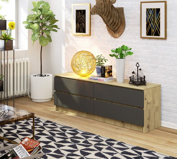 AKORD CLP Artisan Tölgy Komód 4 Fiókos Szürke Matt OP0LK-1604SZ-ARTSZA